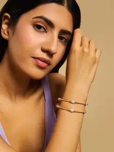 Kushal's Fashion Jewellery Set Of 2 Rhodium Plated Bangle Stone-Studded Bangles