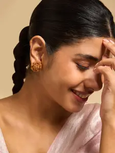 Kushal's Fashion Jewellery Embellished Bridal 92. Pure Silver Stone Floral Temple Studs