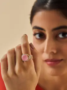 Kushal's Fashion Jewellery Rose Gold Plated Cubic Zirconia Embellished Bridal Finger Ring