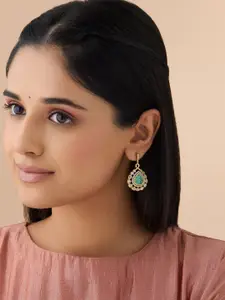 Kushal's Fashion Jewellery Embellished Bridal Kundan Teardrop Shaped Drop Earrings