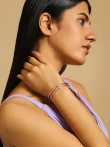 Kushal's Fashion Jewellery Set Of 2 Rose Gold Plated Cubic Zirconia Stone Studded Bangles