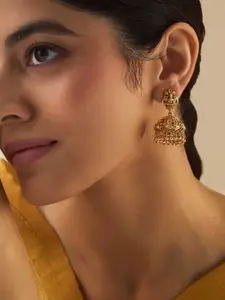 Kushal's Fashion Jewellery Gold-Plated Temple Dome Shaped  Jhumkas Earrings