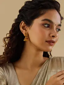 Kushal's Fashion Jewellery 92.5 Pure Silver Gold-Plated Temple Jhumkas Earrings