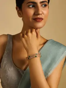 Kushal's Fashion Jewellery Set Of 2 Green Gold-Embellished Bridal Party Zircon Bangles