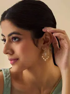 Kushal's Fashion Jewellery Rhodium-Plated Dome Shaped Zircon Embellished Bridal Jhumkas