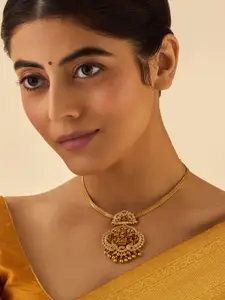 Kushal's Fashion Jewellery Embellished Bridal 92.5 Pure Silver Gold-Plated Temple Necklace