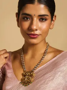 Kushal's Fashion Jewellery Embellished Bridal 92.5 Silver Gold-Plated Temple Necklace