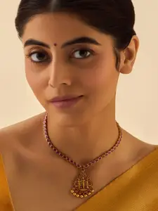 Kushal's Fashion Jewellery Embellished Bridal Gold Plated 92.5 Pure Silver Temple Necklace