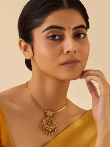 Kushal's Fashion Jewellery 92.5 Pure Silver Gold-Plated Temple Necklace