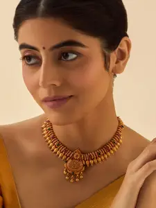 Kushal's Fashion Jewellery Embellished Bridal 92.5 Silver Ruby Temple Necklace