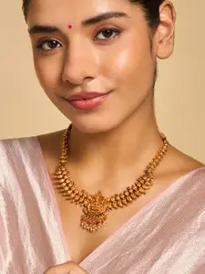 Kushal's Fashion Jewellery Silver Gold-Plated Temple Necklace