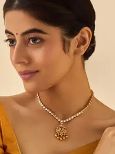 Kushal's Fashion Jewellery Embellished Bridal 92.5 Silver Gold-Plated Temple Necklace