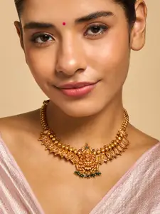 Kushal's Fashion Jewellery Silver Gold-Plated Temple Necklace