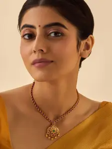 Kushal's Fashion Jewellery Embellished Bridal 92.5 Silver Gold-Plated Temple Necklace