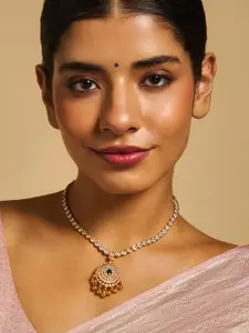 Kushal's Fashion Jewellery Embellished Bridal 92.5 Silver Gold-Plated Temple Necklace