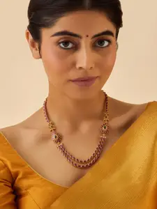 Kushal's Fashion Jewellery Embellished Bridal 92.5 Pure Silver Gold-Plated Temple Necklace