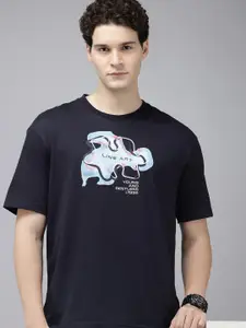 SPYKAR Graphic Printed Drop-Shoulder Sleeves Oversized T-shirt