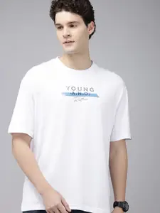 SPYKAR Brand Logo Printed Drop-Shoulder Sleeves Oversized T-shirt