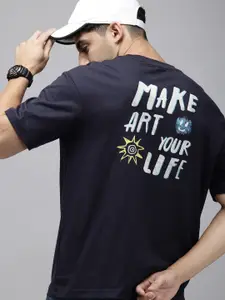 SPYKAR Typography Printed Drop-Shoulder Sleeves Relaxed Fit T-shirt