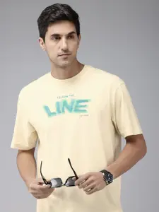 SPYKAR Typography Printed Drop-Shoulder Sleeves Oversized T-shirt