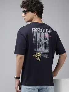 SPYKAR Graphic Printed Drop-Shoulder Sleeves Oversized T-shirt