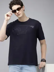 SPYKAR Brand Logo Printed Drop-Shoulder Sleeves Oversized T-shirt