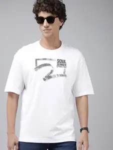 SPYKAR Typography Printed Drop-Shoulder Sleeves Oversized T-shirt