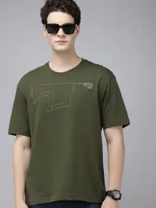 SPYKAR Typography Printed Drop-Shoulder Sleeves Oversized T-shirt