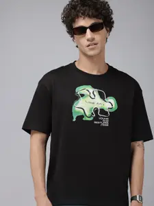 SPYKAR Graphic Printed Drop-Shoulder Sleeves Oversized T-shirt