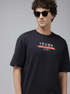 SPYKAR Typography Printed Drop-Shoulder Sleeves Oversized T-shirt