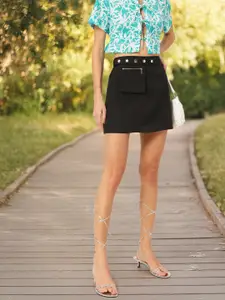 DressBerry Pocket Belted Mini A-Line Skirt