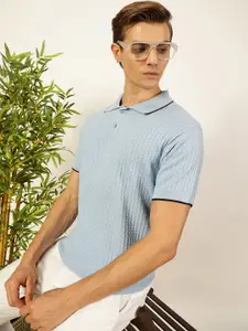 Thomas Scott Men Self Design Regular Fit Knitted Polo T-shirt