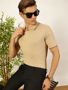 Thomas Scott Men Self Design Regular Fit Knitted Polo T-shirt