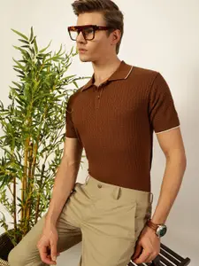 Thomas Scott Men Self Design Regular Fit Knitted Polo T-shirt