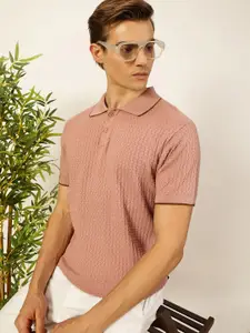 Thomas Scott Men Self Design Regular Fit Knitted Polo T-shirt