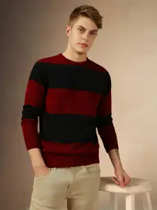 Dennis Lingo Colourblocked Mock Collar Acrylic Pullover Sweater