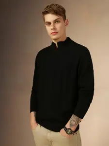 Dennis Lingo Cable Knit Self Design Mock Collar Slim Fit Pure Acrylic Pullover Sweater