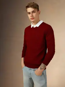 Dennis Lingo V-Neck Long Sleeves Slim Fit Ribbed Pure Acrylic Pullover Sweater