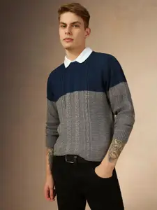 Dennis Lingo Colourblocked Crew Neck Slim Fit Pure Acrylic Pullover Sweater