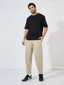 Styli Men Solid Relaxed Fit Terry Joggers with Elasticated Hem