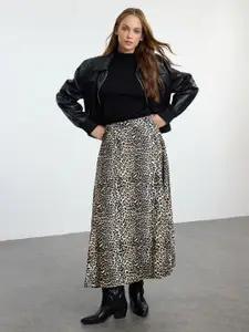 Trendyol Animal Printed Flared Maxi Skirt