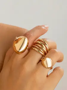 Jewels Galaxy Set Of 3 Gold Plated Midi Adjustable Finger Rings