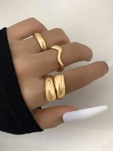 Jewels Galaxy Set Of 3 Gold Plated Midi Adjustable Finger Rings