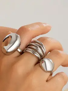 Jewels Galaxy Set Of 3 Silver Plated Midi Adjustable Finger Rings