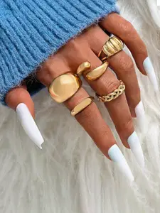 Jewels Galaxy Set Of 5 Gold Plated Midi Adjustable Finger Rings