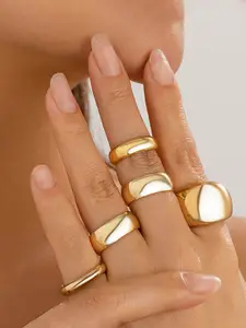 Jewels Galaxy Set Of 5 Gold Plated Adjustable Finger Rings