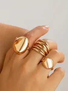 Jewels Galaxy Set Of 3 Gold Plated Midi Adjustable Finger Rings