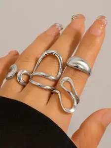 Jewels Galaxy Set Of 4 Silver Plated Midi Adjustable Finger Rings