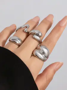 Jewels Galaxy Set Of 4 Silver Plated Adjustable Finger Rings