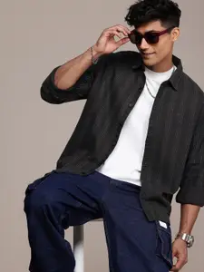 WROGN Striped Drop-Shoulder Sleeves Comfort Fit Knitted Casual Shirt